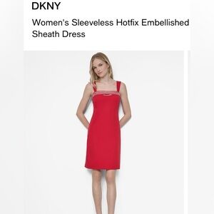 DKNY City NWT Crimson Sleeveless Sheath Dress with Embellished Neckline 16